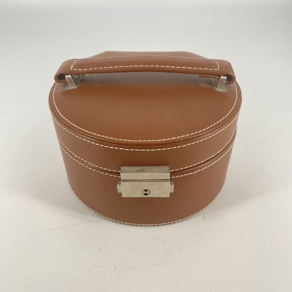 Rare Fossil Brown Genuine Leather Brown Jewelry Box with Mirror and 2 Keys - Picture 1 of 6